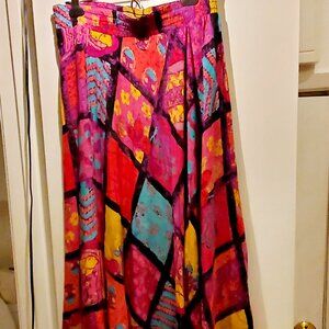Vintage Carole Little swingy skirt Bright multi color block size 8 pockets